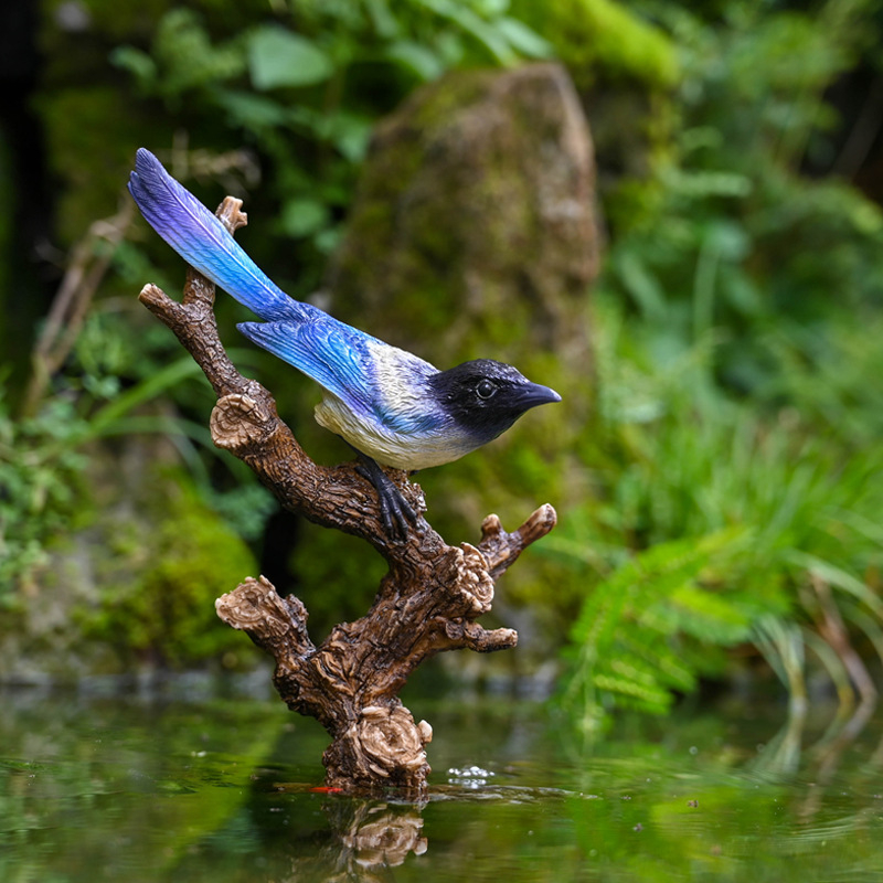 Kingfisher ukras od smole – mikropejzaž za vrt, pastoralni stil, smolarske rukotvorine, kartonska ambalaža