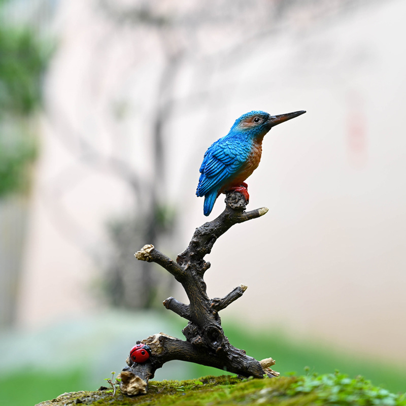 Kingfisher ukras od smole – mikropejzaž za vrt, pastoralni stil, smolarske rukotvorine, kartonska ambalaža