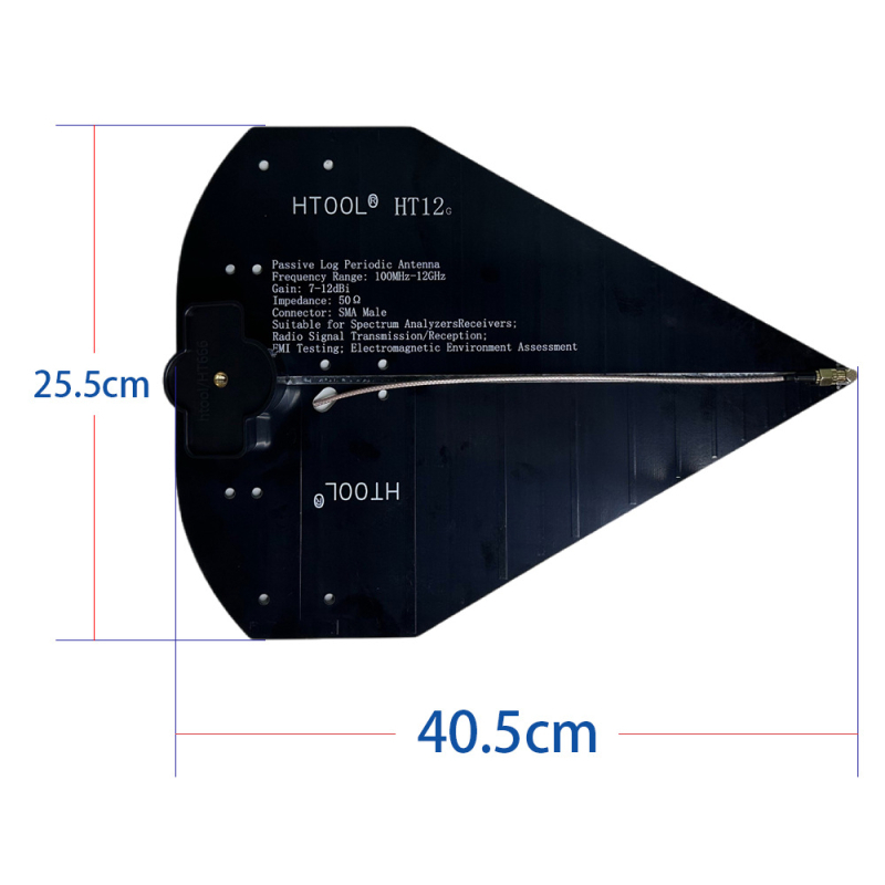 Ht12 Antenă log-periodică portabilă, 100 MHz–12 GHz, câștig 7–12 dB, wireless