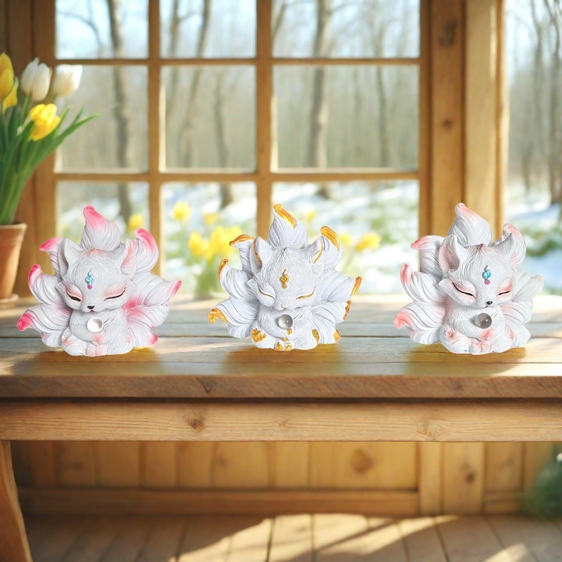 Ukras od smole s lisicom s devet repova za automobil, pastoralni stil