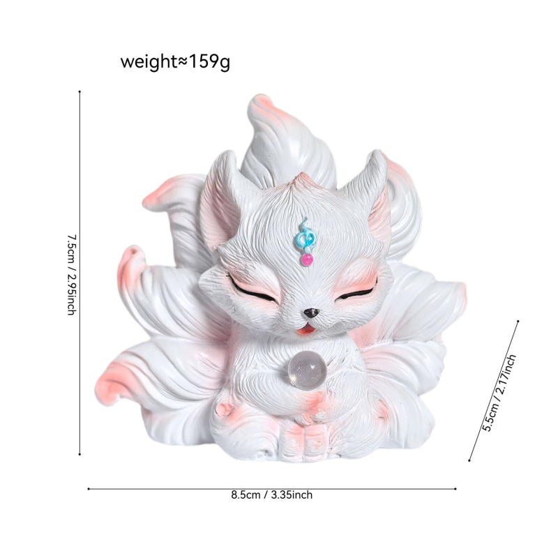 Ukras od smole s lisicom s devet repova za automobil, pastoralni stil