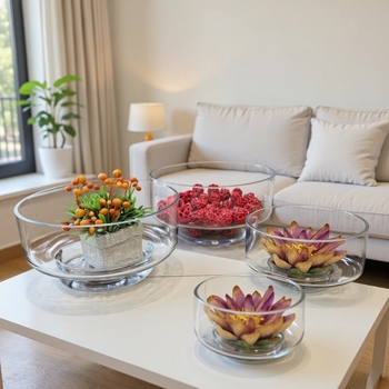 Suport de lumânare din sticlă transparentă, cu bază din lemn și ceramică, mini peisaj hidroponic cu suculente, lucrat manual, design modern minimalist