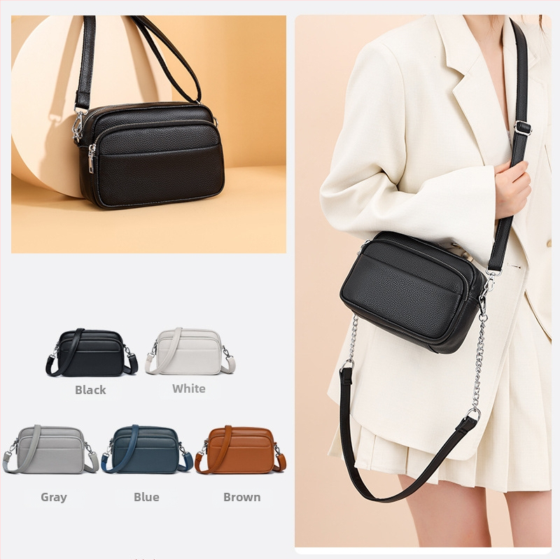 Naiste käekott esmakihast nahast, linnalähedane lihtne stiil, väike ruudukujuline crossbody kott, tõmblukk avamine, sisemised taskud: tõmbluku tasku, telefonitasku, dokumentide tasku