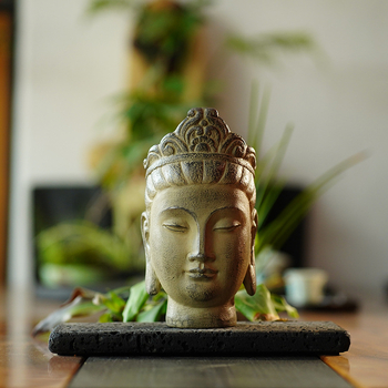 Vintage Buddha glava – zen ukras za stol, za studij ili čajnicu, za vilu, vrt i dvorište, izrađeno od smole