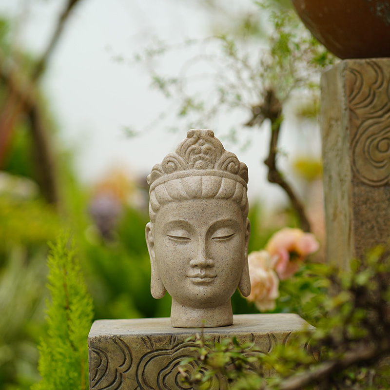 Vintage Buddha glava – zen ukras za stol, za studij ili čajnicu, za vilu, vrt i dvorište, izrađeno od smole