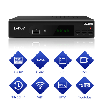 U-007 HD digitālais Set-Top Box ar DVB-S2/T2 dekoderu, četrkodolu, 1080p, 512MB RAM, USB/WiFi/HDMI, CE sertificēts