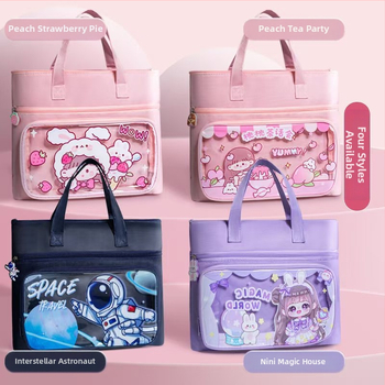 Mācību soma sākumskolas skolēniem, universāla, Oxford audums, ūdensizturīga, paplašināms ietilpums, poliestera oderējums, anime raksts (Oxford audums; Ūdensizturīga; Paplašināms ietilpums; Poliestera oderējums; Anime raksts)