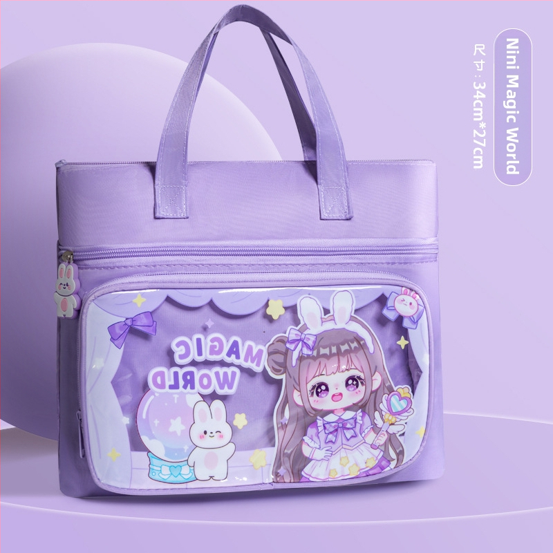 Mācību soma sākumskolas skolēniem, universāla, Oxford audums, ūdensizturīga, paplašināms ietilpums, poliestera oderējums, anime raksts (Oxford audums; Ūdensizturīga; Paplašināms ietilpums; Poliestera oderējums; Anime raksts)