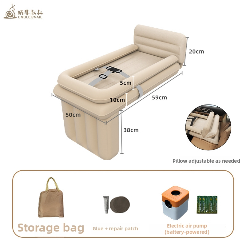 Automobiļīnā uzstādāms bērnu guļammaiss, aizmugures sēdekļa pildviela, materiali PVC un flocking, manuāla piepūšana, universāla saderība