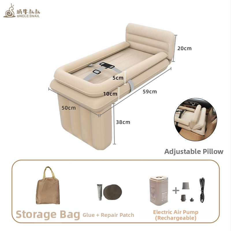 Automobiļīnā uzstādāms bērnu guļammaiss, aizmugures sēdekļa pildviela, materiali PVC un flocking, manuāla piepūšana, universāla saderība