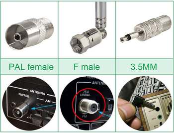 FM телескопична антена комплект, F-type конектор, 75 Ω импеданс, FM диапазон