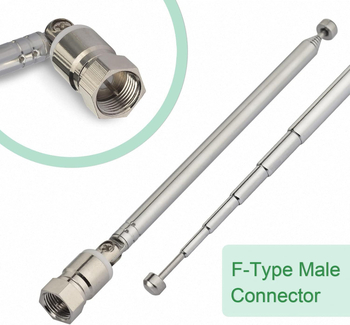 FM телескопична антена комплект, F-type конектор, 75 Ω импеданс, FM диапазон
