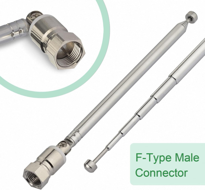 FM телескопична антена комплект, F-type конектор, 75 Ω импеданс, FM диапазон