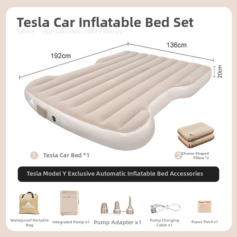 Automobilinis pripučiamas lova bagažinei Tesla Model Y – Enjoy Space, PVC paviršius, svoris 3,7 kg, maksimali apkrova 300 kg