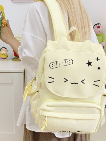 Skolas mugursoma studentiem – neilona āriene, anime karikatūru raksts, poliestera oderējums, elpojoša, unisex, vidusskolai un augstāk, jauniešu kampusa stils, ar divām siksnām