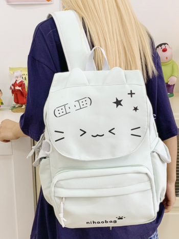 Skolas mugursoma studentiem – neilona āriene, anime karikatūru raksts, poliestera oderējums, elpojoša, unisex, vidusskolai un augstāk, jauniešu kampusa stils, ar divām siksnām