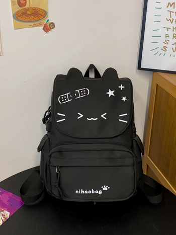 Skolas mugursoma studentiem – neilona āriene, anime karikatūru raksts, poliestera oderējums, elpojoša, unisex, vidusskolai un augstāk, jauniešu kampusa stils, ar divām siksnām