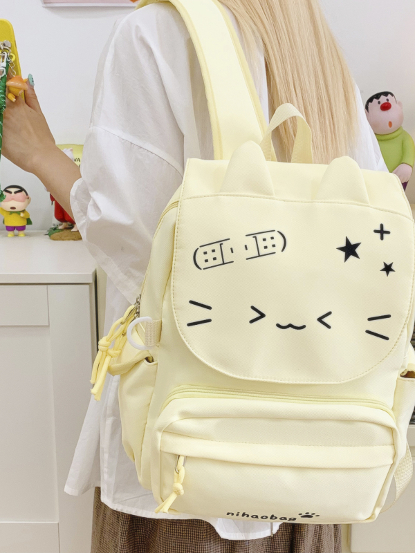 Skolas mugursoma studentiem – neilona āriene, anime karikatūru raksts, poliestera oderējums, elpojoša, unisex, vidusskolai un augstāk, jauniešu kampusa stils, ar divām siksnām