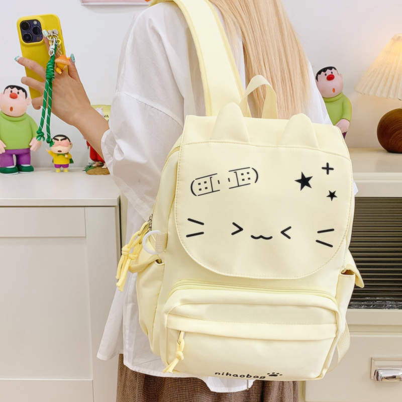 Skolas mugursoma studentiem – neilona āriene, anime karikatūru raksts, poliestera oderējums, elpojoša, unisex, vidusskolai un augstāk, jauniešu kampusa stils, ar divām siksnām