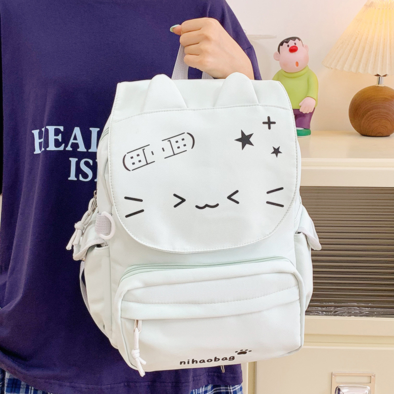 Skolas mugursoma studentiem – neilona āriene, anime karikatūru raksts, poliestera oderējums, elpojoša, unisex, vidusskolai un augstāk, jauniešu kampusa stils, ar divām siksnām