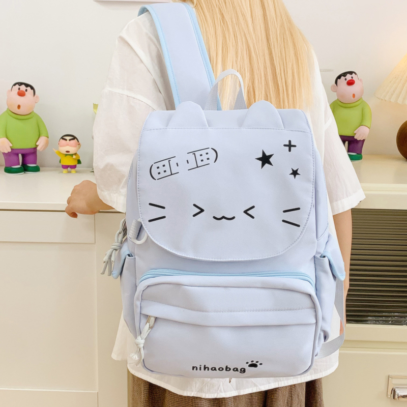 Skolas mugursoma studentiem – neilona āriene, anime karikatūru raksts, poliestera oderējums, elpojoša, unisex, vidusskolai un augstāk, jauniešu kampusa stils, ar divām siksnām