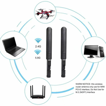 2.4/5.8 GHz divkanālu WiFi PCIe kartes antena darbvirsmas maršrutētājam, atkārtojējam un drona tīkla kartei