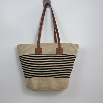 Geantă bucket din paie, stil minimalist și luxos, închidere cu fermoar, buzunar interior cu fermoar