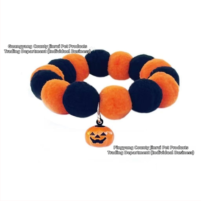 Halloween kaklasaite mājdzīvniekiem ar zvaniņu un mohair bumbiņu – kaķiem un suņiem, šalles stila kaklarota, universāla pielāgošana