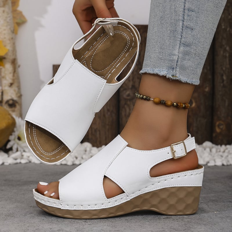 Moteriški sandalai su plačiais dirželiais, dirbtinė oda, atviras pirštas, PU padas, sagtis užsegimas