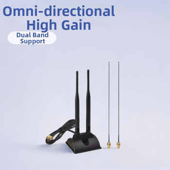 WiFi antena maršrutētājam — omni-direkcionāla, augsts ieguvums, divkanālu 2.4/5 GHz, dubulti vakuuma stiprinājumi, HCY