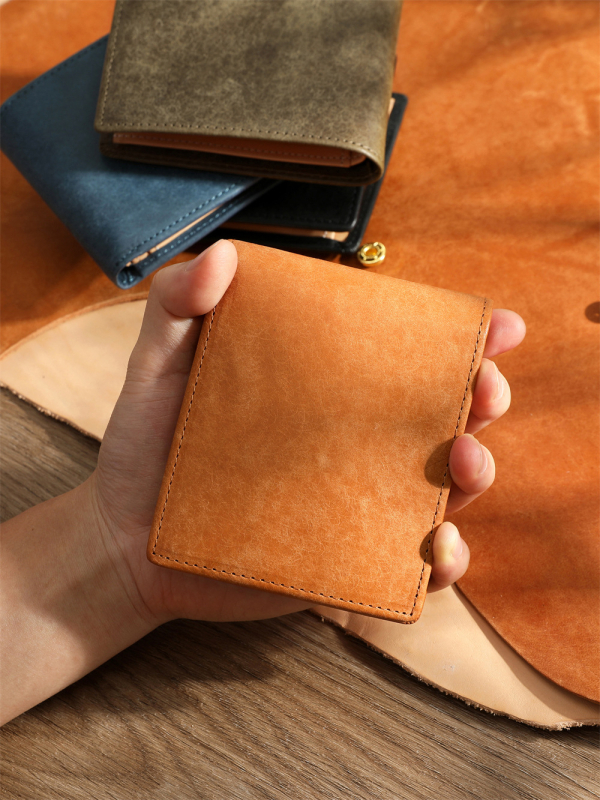 Мъжки къс портфейл от естествена кожа, първи слой телешка кожа, памучна подплата, дишащ, антибактериален и удобен за съхранение