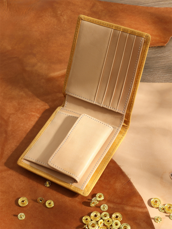 Мъжки къс портфейл от естествена кожа, първи слой телешка кожа, памучна подплата, дишащ, антибактериален и удобен за съхранение