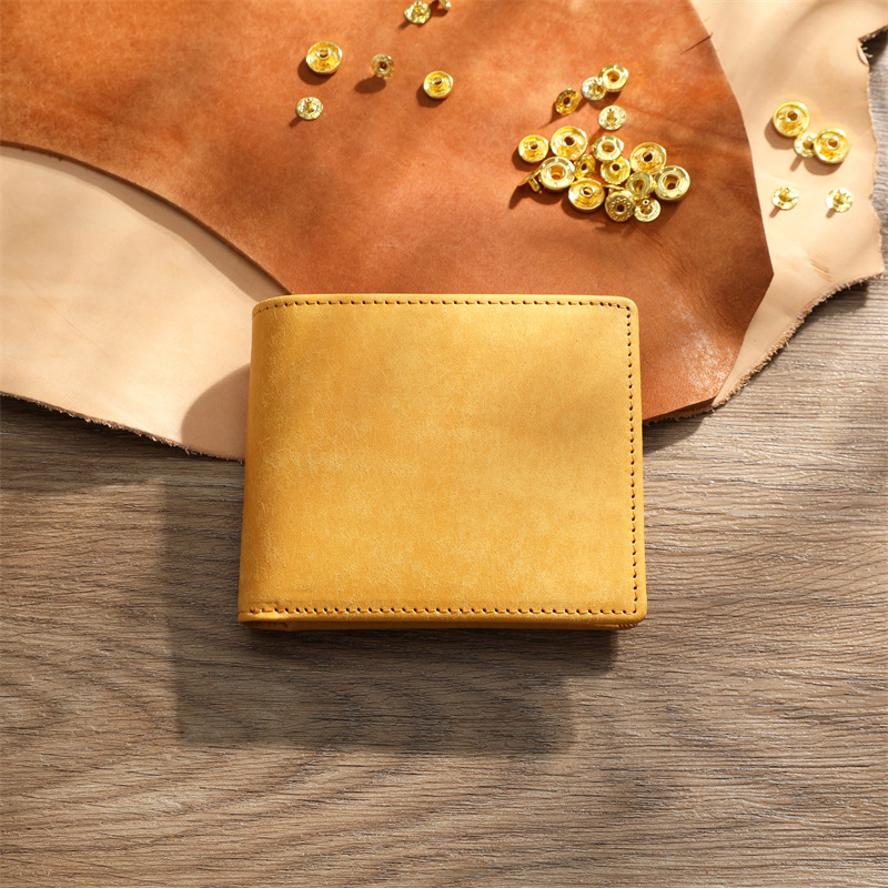 Мъжки къс портфейл от естествена кожа, първи слой телешка кожа, памучна подплата, дишащ, антибактериален и удобен за съхранение