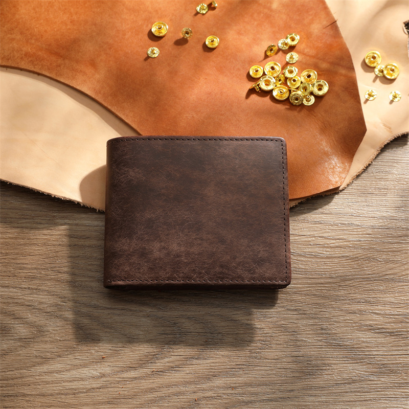 Мъжки къс портфейл от естествена кожа, първи слой телешка кожа, памучна подплата, дишащ, антибактериален и удобен за съхранение