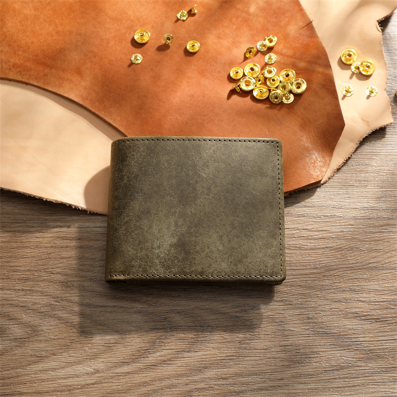 Мъжки къс портфейл от естествена кожа, първи слой телешка кожа, памучна подплата, дишащ, антибактериален и удобен за съхранение