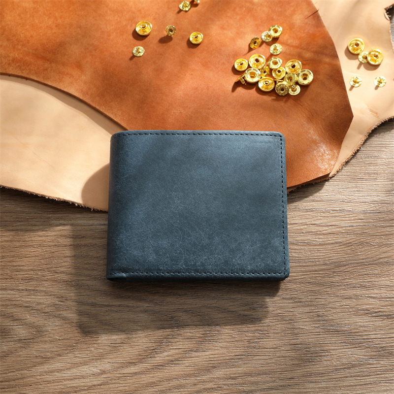 Мъжки къс портфейл от естествена кожа, първи слой телешка кожа, памучна подплата, дишащ, антибактериален и удобен за съхранение