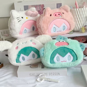 Plišani pernica Hatsune s motivima Kitty Cat i Cinnamon Dog – velur materijal, stil korejske verzije, opća namjena, Seven Colors