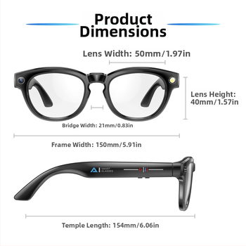 Inteligentné okuliare s kamerou, model GS380, 2MP kamera, 4GB RAM, 260mAh batéria, kompatibilné s Androidom a iOS