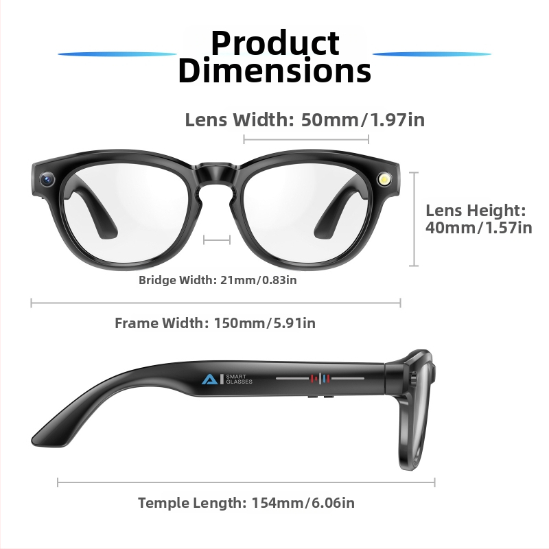 Inteligentné okuliare s kamerou, model GS380, 2MP kamera, 4GB RAM, 260mAh batéria, kompatibilné s Androidom a iOS