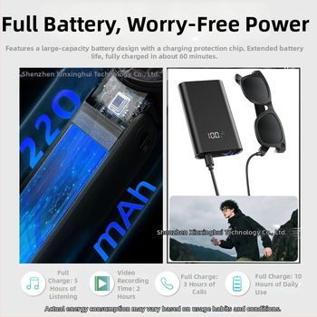 Elektrochromatické inteligentné okuliare s kamerou – 8 MP, 300 mAh, 35 g, nosenie na hlave, rám TR90 a kovové nožičky z nehrdzavejúcej ocele.