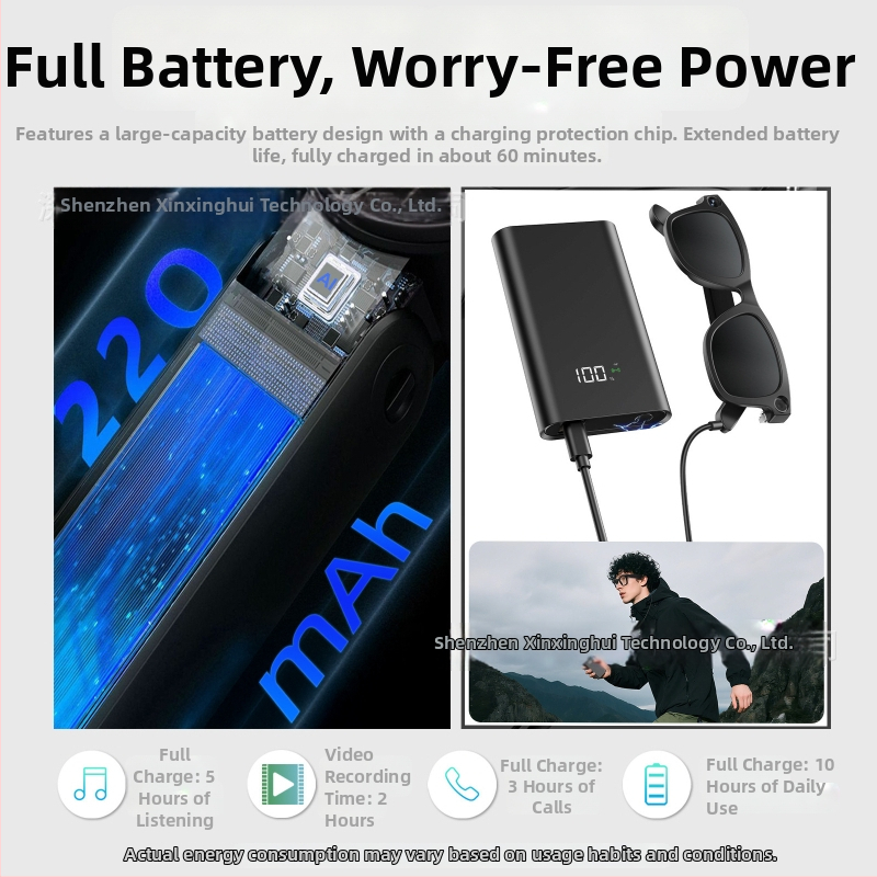 Elektrochromatické inteligentné okuliare s kamerou – 8 MP, 300 mAh, 35 g, nosenie na hlave, rám TR90 a kovové nožičky z nehrdzavejúcej ocele.