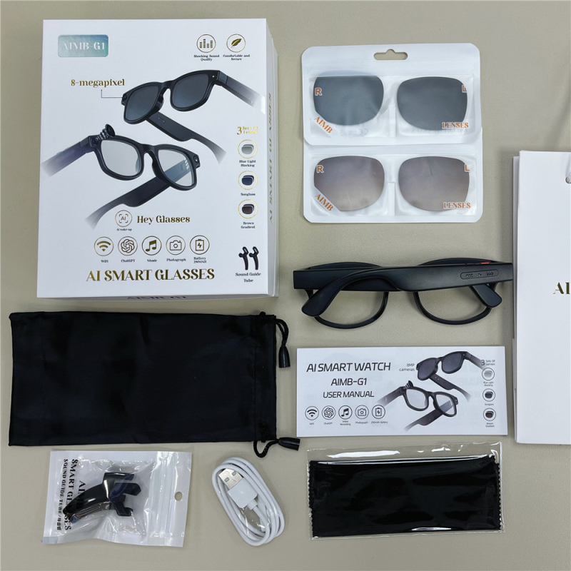 Ochelari inteligenți cu baterie 110 mAh, display 144 mm, corp 146 mm, greutate 30.6 g, compatibil Android și iOS
