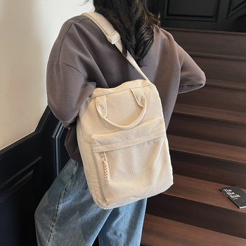 Corduroy torba za računalo za studentice, crossbody s vertikalnim pretincem za dokumente i pretincom za tablet, gradski minimalistički stil