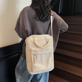 Corduroy torba za računalo za studentice, crossbody s vertikalnim pretincem za dokumente i pretincom za tablet, gradski minimalistički stil