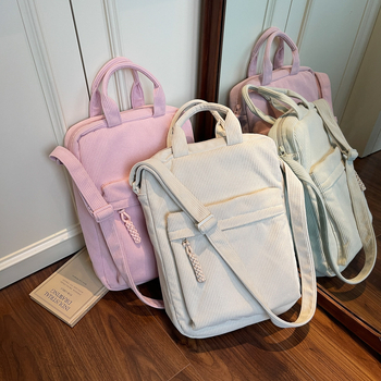 Corduroy torba za računalo za studentice, crossbody s vertikalnim pretincem za dokumente i pretincom za tablet, gradski minimalistički stil