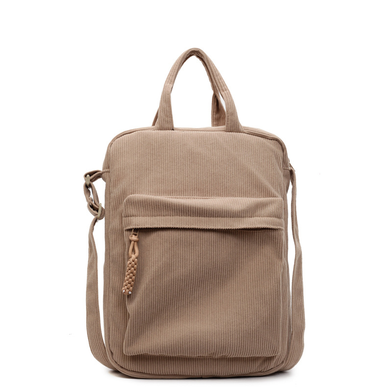 Corduroy torba za računalo za studentice, crossbody s vertikalnim pretincem za dokumente i pretincom za tablet, gradski minimalistički stil