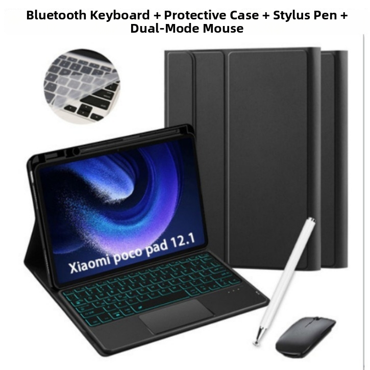 Ochranný obal s podsvietenou Bluetooth klávesnicou a dotykovým ovládaním pre Xiaomi Poco Pad 12.1