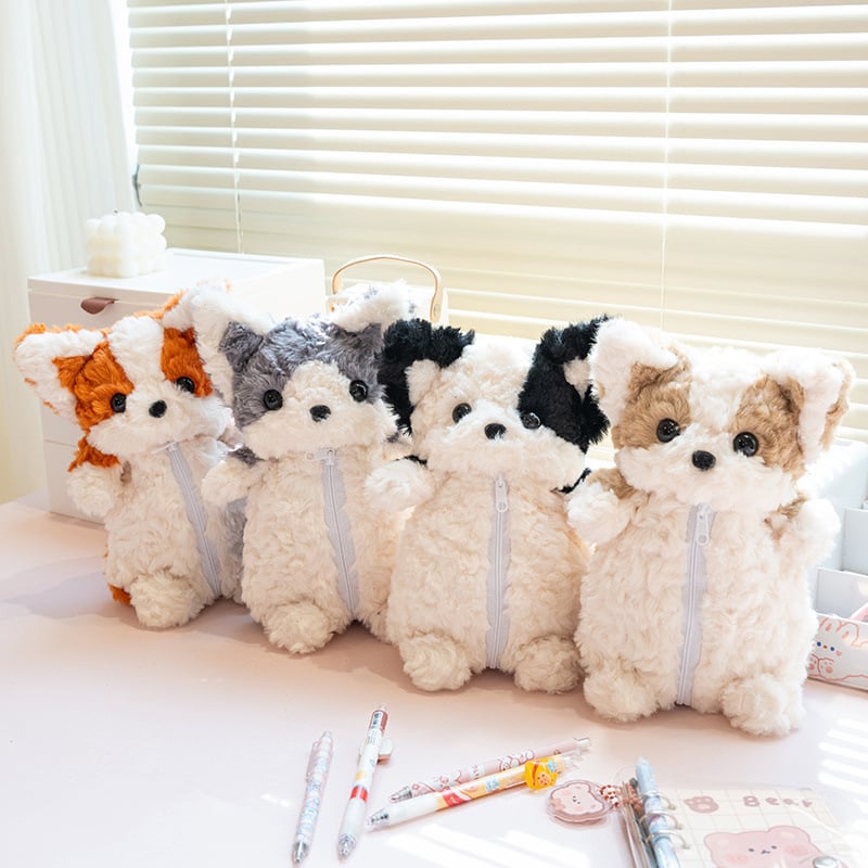 Kutija za olovke s plišanim Corgijem – crtani stil, poliester, unisex