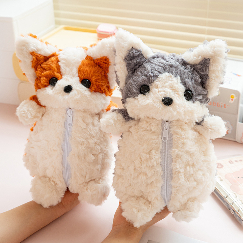 Kutija za olovke s plišanim Corgijem – crtani stil, poliester, unisex