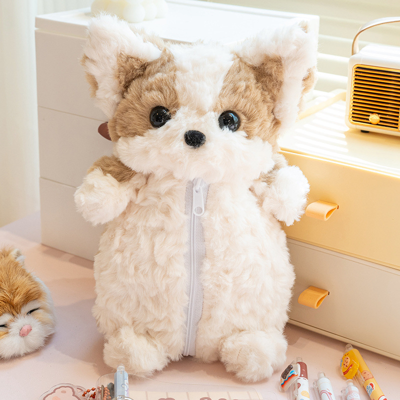 Kutija za olovke s plišanim Corgijem – crtani stil, poliester, unisex
